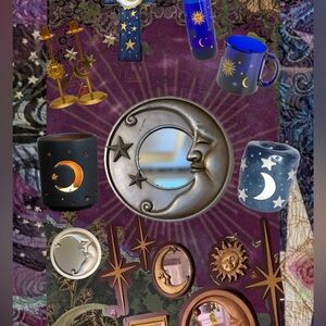 RARE Vintage Celestial Whimsygoth Collectable Silver Crescent Moon &Stars Mirror